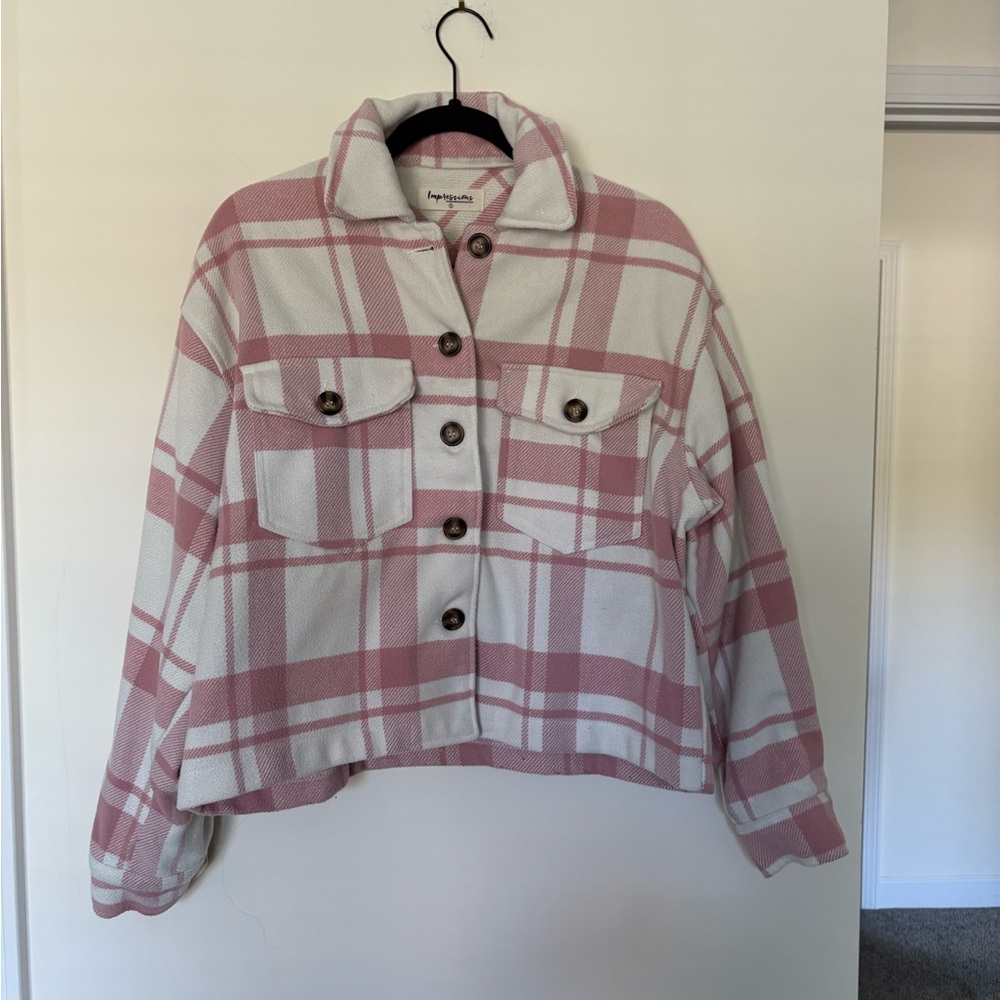 Impressions Pink and White Plaid Utility Jacket